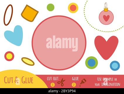 Jeu de papier d'éducation pour les enfants, boule de Noël. Utilisez des ciseaux et de la colle pour créer l'image. Illustration de Vecteur