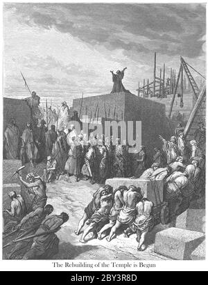 La reconstruction du Temple Ezra 3:11 du livre 'Galerie de la Bible' illustré par Gustave Dore avec mémoire de Dore et lettre-presse descriptive par Talbot W. Chambers D.D. Publié par Cassell & Company Limited à Londres et simultanément par Mame à Tours, France en 1866 Banque D'Images