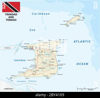 carte routière de trinité-et-tobago avec drapeau Illustration de Vecteur