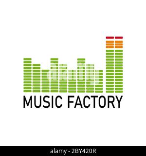 Industrie de la musique avec logo Vector. Égaliseur graphique en forme d'usine Illustration de Vecteur