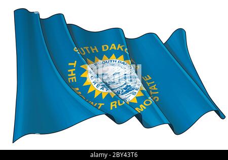 Illustration vectorielle d'un drapeau de l'État du Dakota du Sud. Tous les éléments sont soigneusement définis sur des couches et des groupes bien définis. Illustration de Vecteur