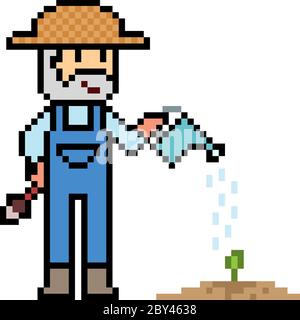 vecteur pixel art jardinier isolé Illustration de Vecteur