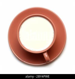 vue d'en haut sur une tasse avec lait Banque D'Images