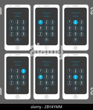 Smartphone Entrez un ID tactile ou un code d'accès un, deux, trois, quatre, cinq, illustration vectorielle Illustration de Vecteur