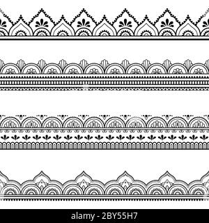 Ensemble de bordures sans couture pour la conception et l'application du henné. Style mehndi. Motif décoratif de style oriental. Illustration de Vecteur