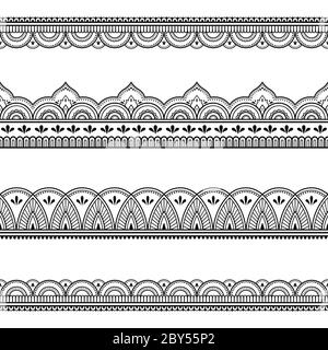 Ensemble de bordures sans couture pour la conception et l'application du henné. Style mehndi. Motif décoratif de style oriental. Illustration de Vecteur