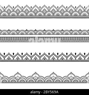 Ensemble de bordures sans couture pour la conception et l'application du henné. Style mehndi. Motif décoratif de style oriental. Illustration de Vecteur