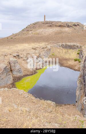 Hornachuelos, oppidum romain-républicain, 2e siècle BCE. Réservoir. Site archéologique, Ribera del Fresno, Espagne Banque D'Images