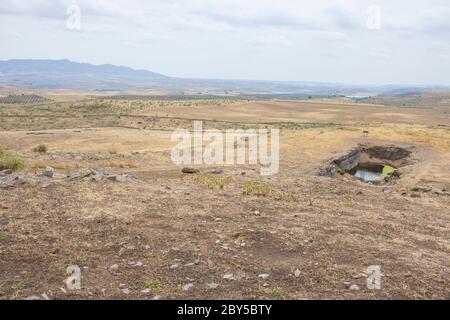 Hornachuelos, oppidum romain-républicain, 2e siècle BCE. Réservoir. Site archéologique, Ribera del Fresno, Espagne Banque D'Images