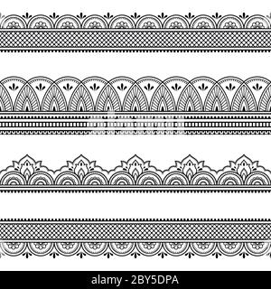 Ensemble de bordures sans couture pour la conception et l'application du henné. Style mehndi. Motif décoratif de style oriental. Illustration de Vecteur