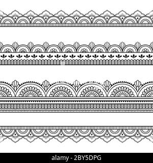 Ensemble de bordures sans couture pour la conception et l'application du henné. Style mehndi. Motif décoratif de style oriental. Illustration de Vecteur