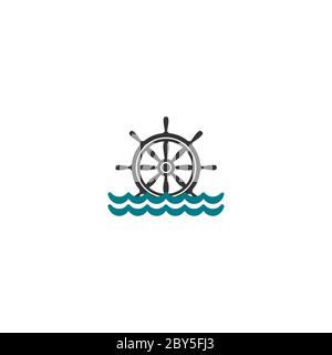 Télévision silhouette noire de tête sur l'eau. Symbole noir isolé sur fond blanc. Summertime logo marine avec volant . Logo de la gouverne de voyage Illustration de Vecteur