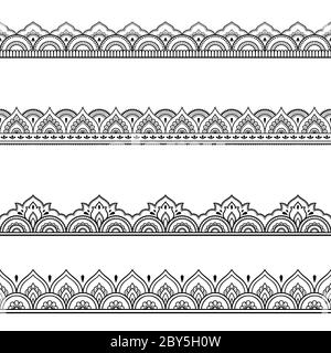 Ensemble de bordures sans couture pour la conception et l'application du henné. Style mehndi. Motif décoratif de style oriental. Illustration de Vecteur