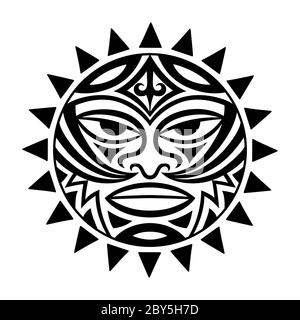 Symbole-masque ethnique du peuple maori - Tiki. Le Tiki de type tonnerre est le symbole de Dieu. Signe tribal sacré dans le style polénésien pour l'application de Tatto Illustration de Vecteur