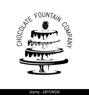 Fontaine au chocolat à quatre niveaux avec fraise sur le dessus. Logo ou étiquette Vector pour fondue Illustration de Vecteur