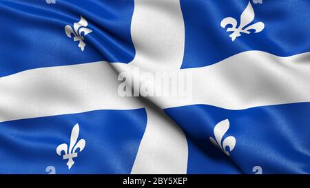 Drapeau du Québec agitant dans le vent. Illustration 3D. Banque D'Images