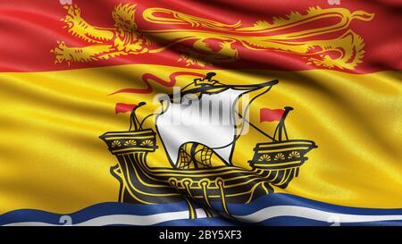 Drapeau du Nouveau-Brunswick agitant dans le vent. Illustration 3D. Banque D'Images