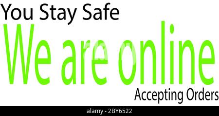 2D Vector of We are Online avec texte vert sur fond blanc Banque D'Images