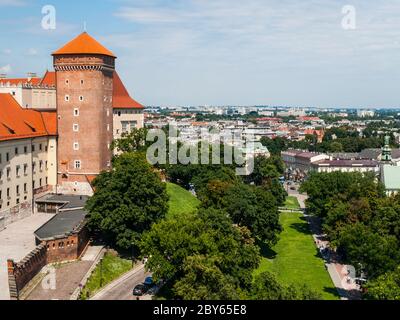 Vue depuis le château royal de Wawel à Cracovie, Pologne Banque D'Images