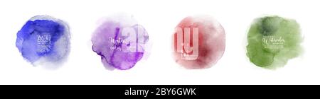Logo tendance avec set aquarelles taches dessinées à la main. Vecteur artistique utilisé comme élément dans le design décoratif pour la bannière, sauver la date, invita Illustration de Vecteur