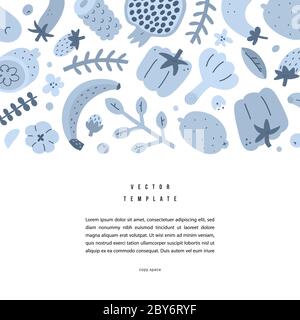 Cadre pour aliments entiers, design moderne, modèle avec espace de copie, illustration des fruits, légumes, fond de bannière, bon pour le menu Illustration de Vecteur