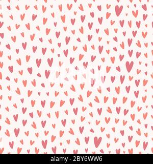 Joli motif coeur, arrière-plan moderne dessiné à la main, texture vectorielle sans couture avec différentes formes de coeur en forme de coeur de coolé de couleur corail tendance, élégant romantique Illustration de Vecteur