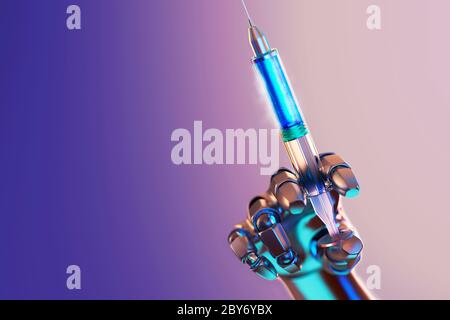 Seringue de vaccin COVID-19 à main robot Banque D'Images