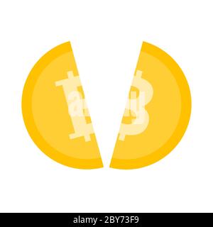 Bitcoin en deux. Bitcoin fissuré. Les récompenses par bloc sont réduites en 2 fois. Illustration vectorielle isolée Illustration de Vecteur