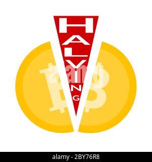 Concept de réduction de moitié du Bitcoin. Bitcoin fissuré. Les récompenses par bloc sont réduites en 2 fois. Illustration vectorielle isolée Illustration de Vecteur