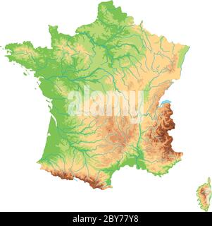 Carte physique haute précision de la France. Illustration de Vecteur