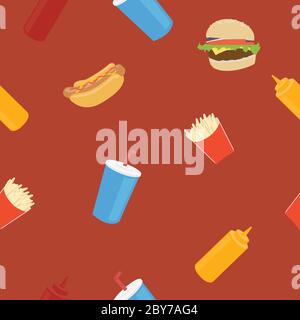 Fond de motif sans couture Vector Fast Food Illustration de Vecteur