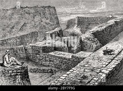 Fouilles archéologiques d'Hisarlik ou de Troy, par Heinrich Schliemann, Anatolie, Turquie, 19e siècle Banque D'Images