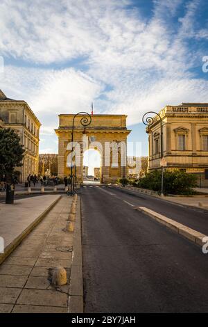 Porte du Peyrou, l'Arc de Triomphe à Montpellier, France Banque D'Images