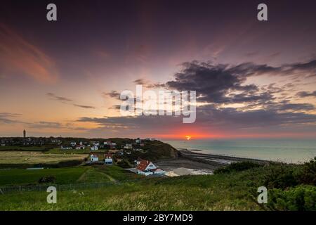 Plage de la sirène au coucher de soleil , France, hauts de France, Audinghen Banque D'Images