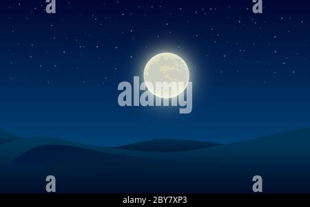 paysage de désert dans la pleine nuit de lune Illustration de Vecteur