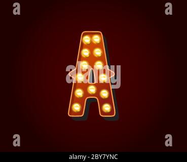 Casino ou Broadway signes style ampoule ampoule lettre caractère dans le Vector Illustration de Vecteur