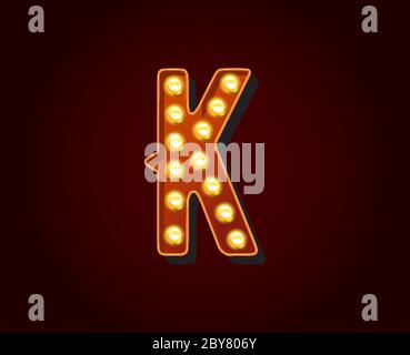 Casino ou Broadway signes style ampoule ampoule lettre caractère dans le Vector Illustration de Vecteur