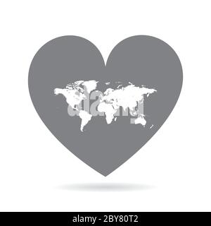Carte du monde à l'intérieur d'un coeur gris amour. Fierté nationale Illustration de Vecteur