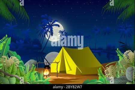 camping sur la plage la nuit Illustration de Vecteur