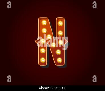 Casino ou Broadway signes style ampoule ampoule lettre caractère dans le Vector Illustration de Vecteur