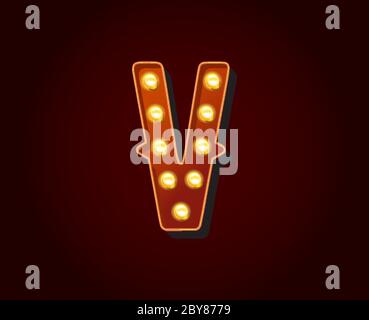 Casino ou Broadway signes style ampoule ampoule lettre caractère dans le Vector Illustration de Vecteur