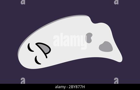 Joli fantôme drôle isolé sur fond violet foncé. Personnage d'Halloween avec visage souriant. Feuille blanche vierge avec trous. Élément pour affiche, bannière Illustration de Vecteur