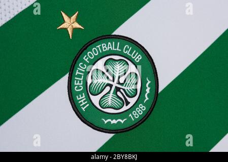 Gros plan sur le maillot domicile Celtic FC 2019/20 Banque D'Images