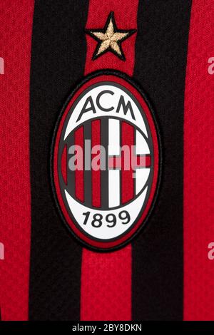 Gros plan du maillot AC Milan 2019/20 Banque D'Images