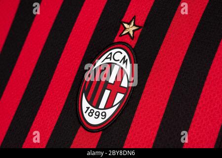 Gros plan du maillot AC Milan 2019/20 Banque D'Images