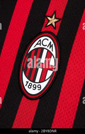 Gros plan du maillot AC Milan 2019/20 Banque D'Images