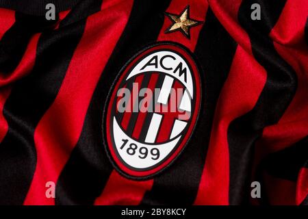 Gros plan du maillot AC Milan 2019/20 Banque D'Images