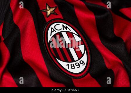 Gros plan du maillot AC Milan 2019/20 Banque D'Images