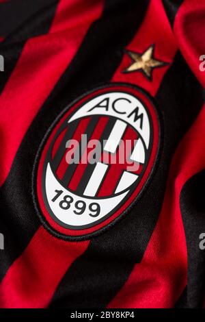 Gros plan du maillot AC Milan 2019/20 Banque D'Images