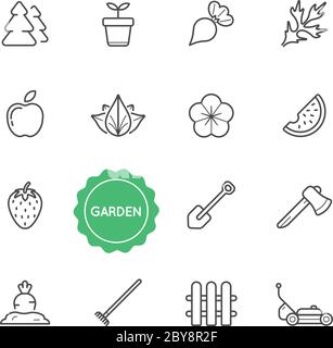 Ensemble d'éléments d'illustration de vecteur de jardin pouvant être utilisés comme logo ou icône en qualité supérieure Illustration de Vecteur